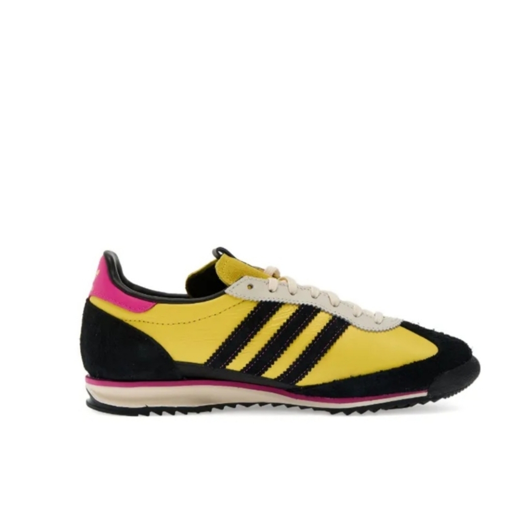 Adidas Women's Three - Stripes Yellow and Black Sneakers with Pink Accents